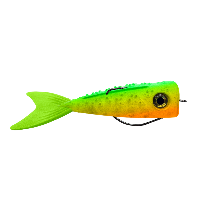 Leurre souple Delalande Poppy 10 cm 18 g Hot Fire Tiger 699 monté texan pour la pêche des carnassiers