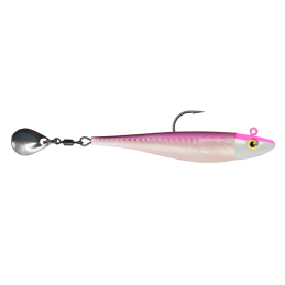 Leurre Delalande Zand Fat Spin 7 cm 6 g Natural Black Pinky 398 avec palette pour la pêche des carnassiers