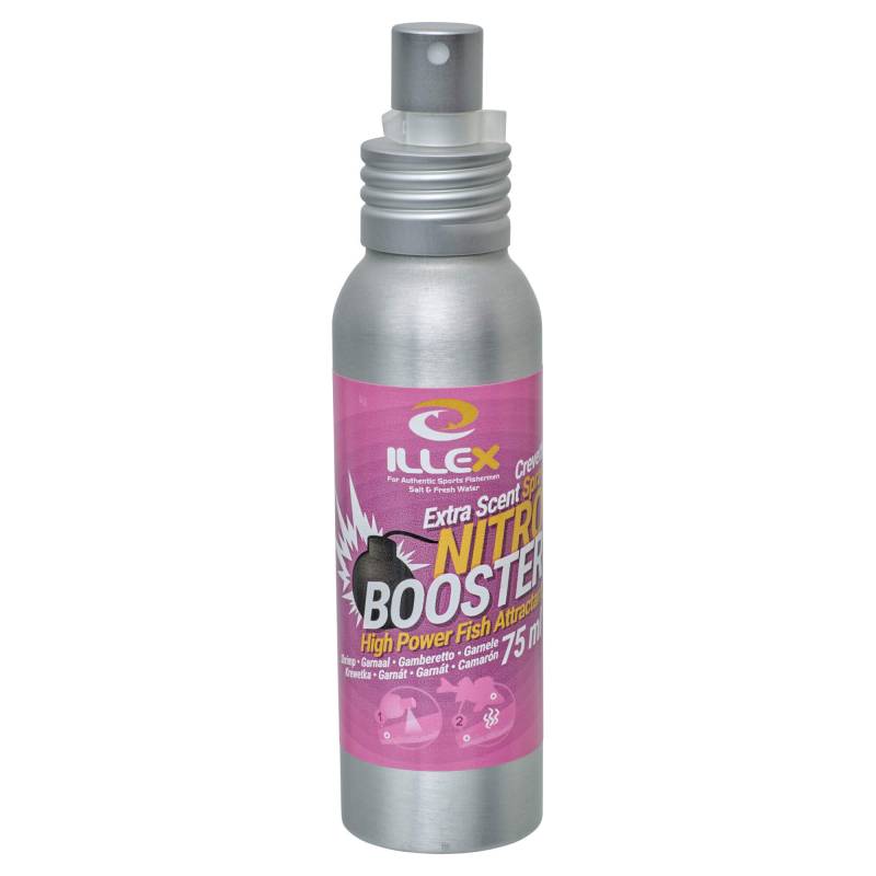 Illex Nitro Booster Shrimp Spray Alu 75 ml, attractant parfum crevette pour leurres et appâts sur CarnaConnect.Com.
