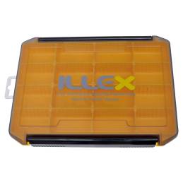 Illex Tackle Box 255 HC Jaune, boîte à leurres compartimentée de 25,5 × 19,5 × 3,5 cm avec séparateurs amovibles.