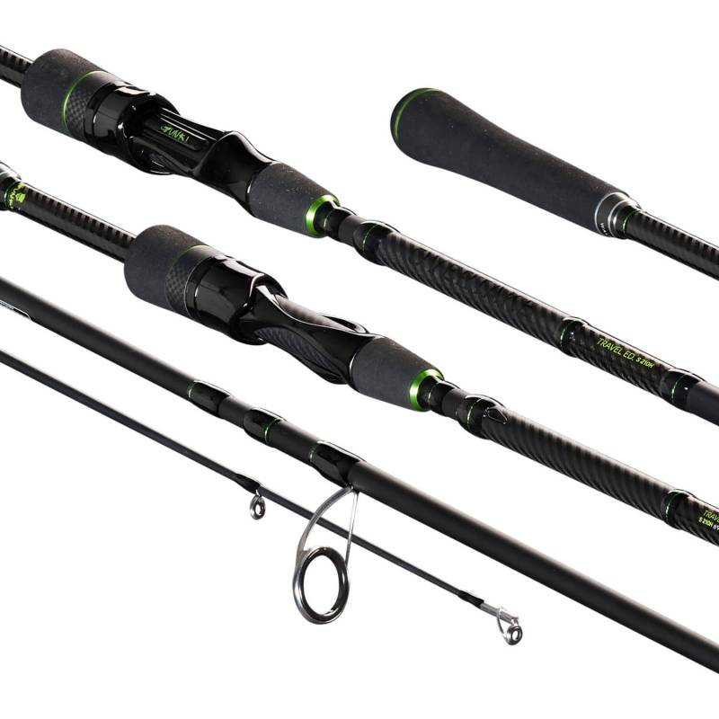 Canne spinning Gunki Overtake Travel ED-S 210H de 2,10 m, puissance 10–35 g, en 5 brins avec un encombrement démonté de 47 cm.
