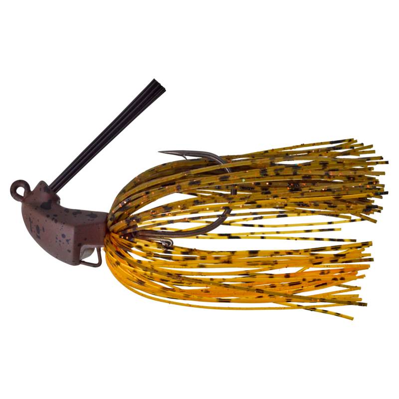 Gunki Tiny HoverJig 7 g Orange Devil, mini rubber jig carnassier avec jupe en silicone, hameçon 2/0 et brosse antiaccrochage.