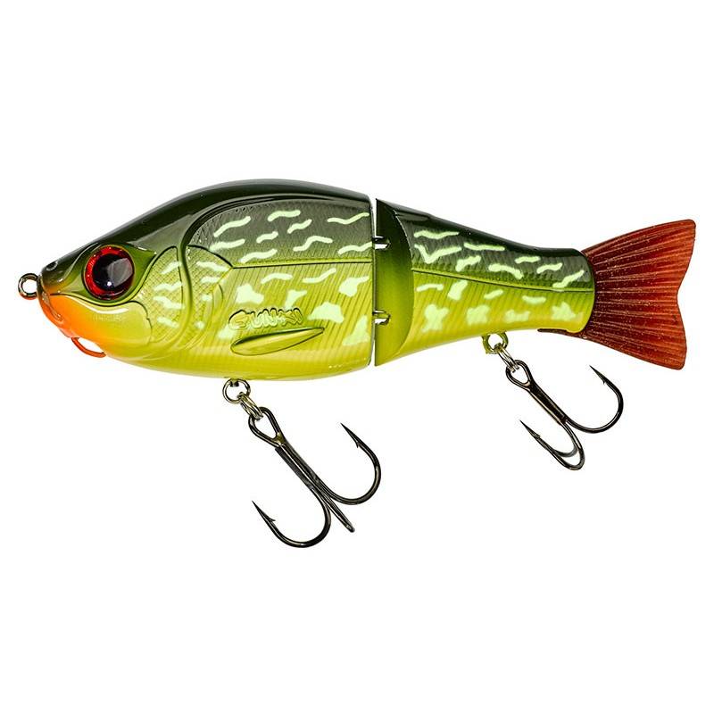 Gunki Scunner 175 S Twin Burning Pike, swimbait coulant articulé de 17,5 cm et 93 g pour la pêche du brochet, avec nage en S.